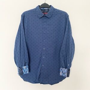 Robert Graham Classic Fit Button Up Shirt Flip Cuffs Mens L Blue
